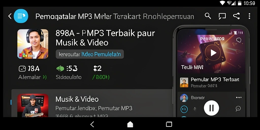 Tampilan antarmuka aplikasi Pemutar MP3 898A yang sederhana dan menarik.