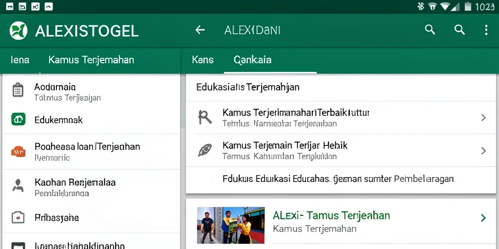 Antarmuka aplikasi ALEXISTOGEL yang memudahkan pengguna dalam mencari terjemahan.